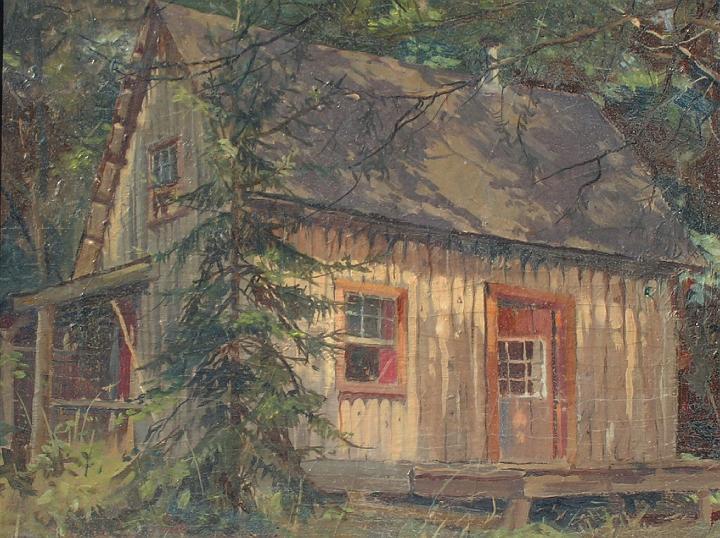 North Woods.jpg - North Woods Cabin, oil,~ 8"X10", Collection of Richard Wolff
This cabin was owned by the Mitchell family and was the home of Ruth and Ralph in the early years of their marriage.